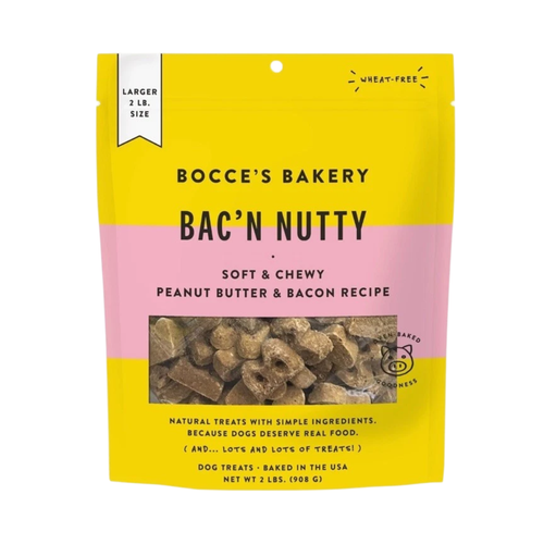 Bocce’s Bakery Bac’n Nutty Dog Treats – Peanut Butter & Bacon, Soft & Chewy 2 lb